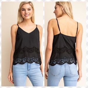 Black Scallop embroidery tank top pack of 3